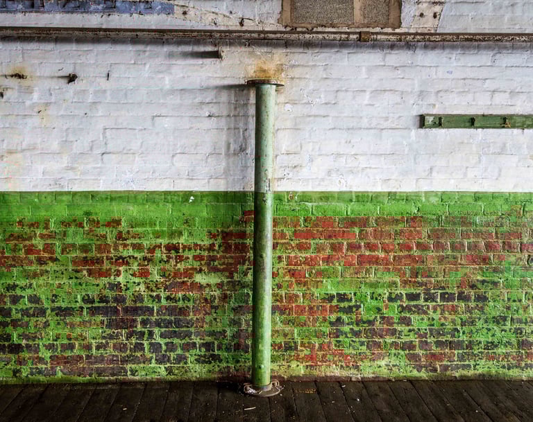 Textured paintwork and wall in the main room at Atlas Studios.
