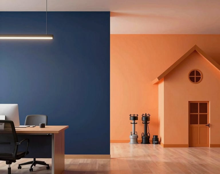 A professional customer service representative assisting a client with a friendly smile, set against a clean blue and orange themed office background.
