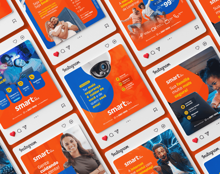 Mockup com algumas midias feitas para a rede social da Smart Fibra