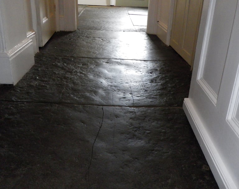 Stone floor cleaning, restoration on a blue lias Stone tile floor,