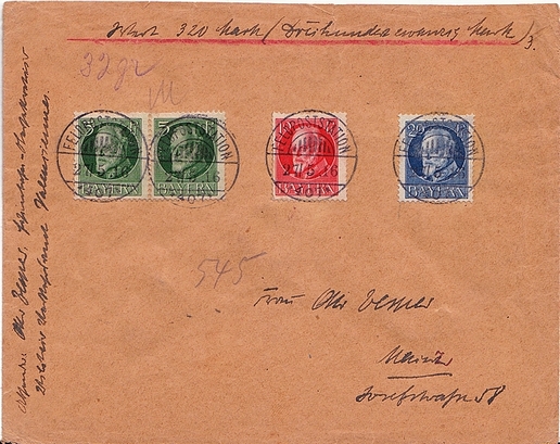 This letter was posted at the Bavarian Feldpoststation no. 407 (VALENCIENNES station).