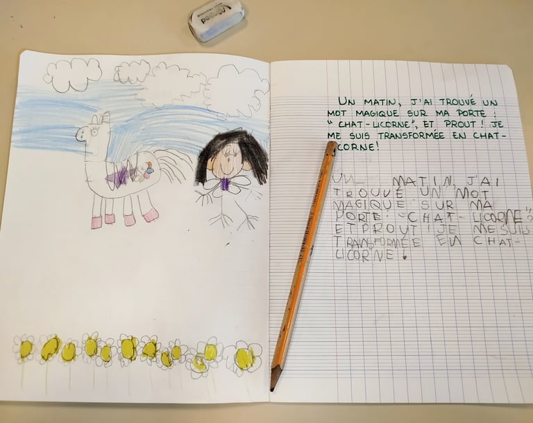 Histoire inventée par une enfant lors d'une animation d'ateliers d'écriture avec Mily's Writing