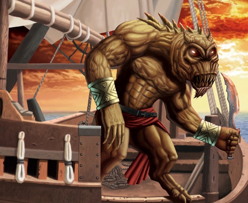 a monster in a pirate ship with a sword