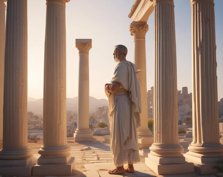 A calm person meditating outdoors at sunrise, embodying peace and clarity.