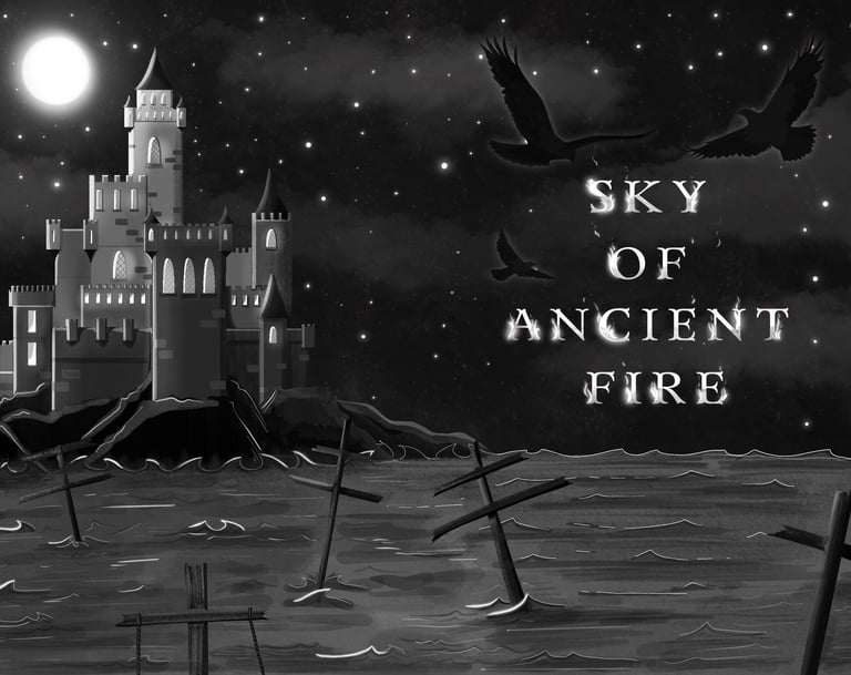 Black and white title card illustration of a castle 