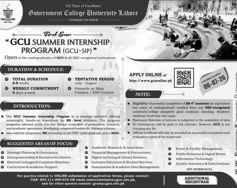 Eye-catching social media poster promoting the GCU Summer Internship Program (GCU-SIP) 2026 with a b