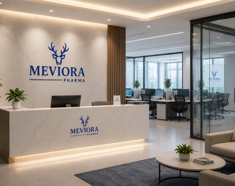 <img src="contact-office.jpg" alt="Modern Meviora Pharma office reception and customer support area"