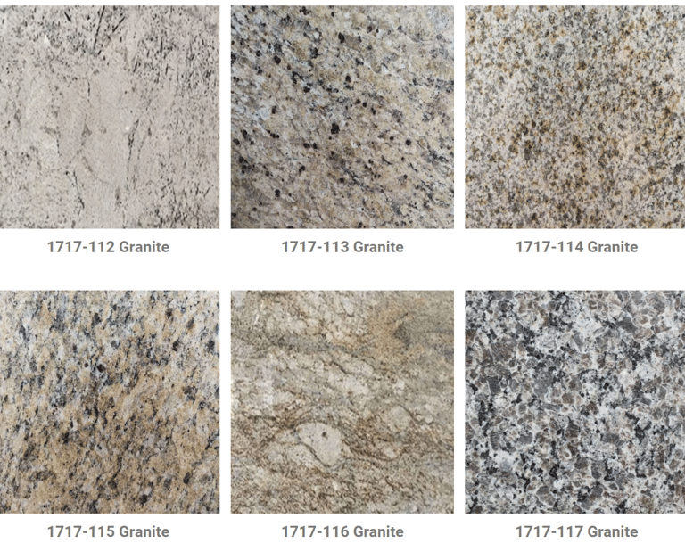 a variety of granite countertops with different colors and textures