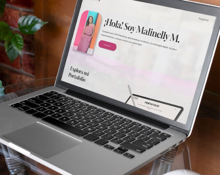 Laptop con portafolio de trabajo