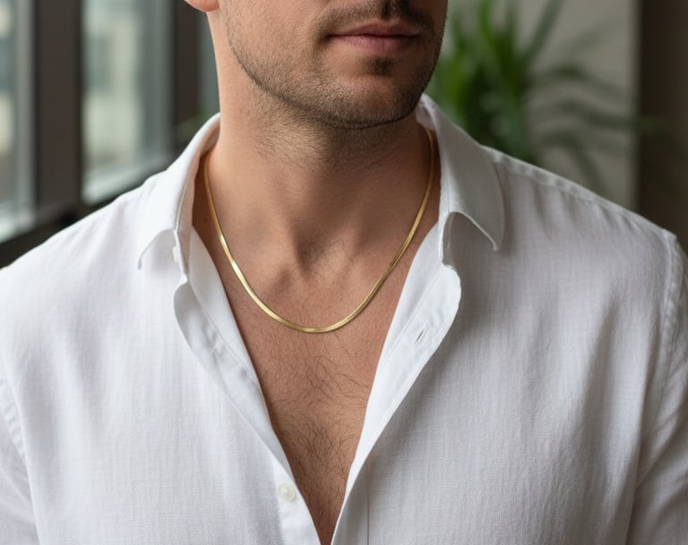 a man with a necklace and a necklace with a gold chain