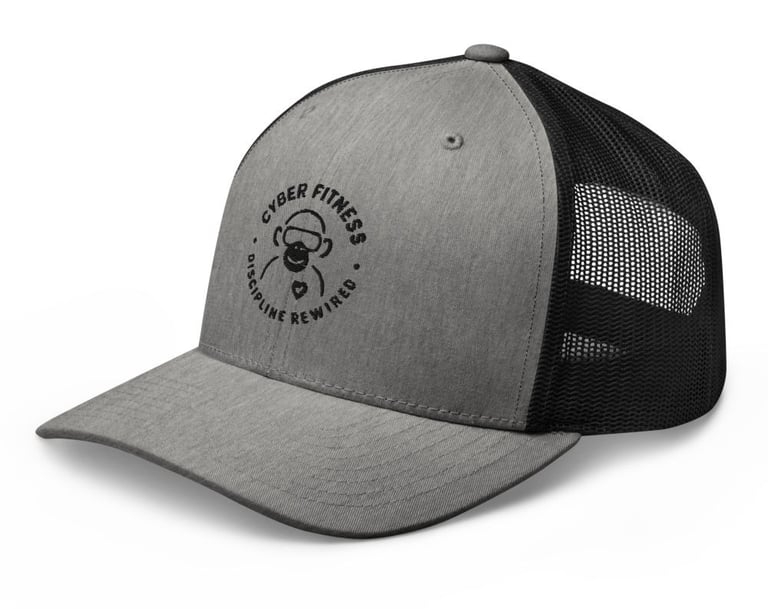 Cyber Fitness Discipline Rewired trucker hat in grey and black