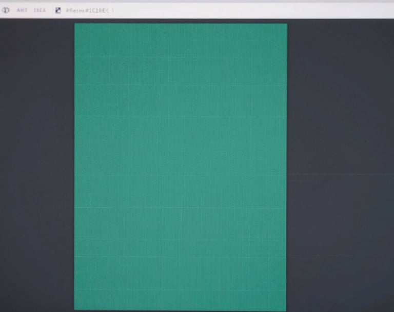 Macro shot of a high-resolution display showing a grid system and refined design patterns. The composition is geometric and balanced, utilizing #A7C5C3 and #1C2826 to create an understated elegance.