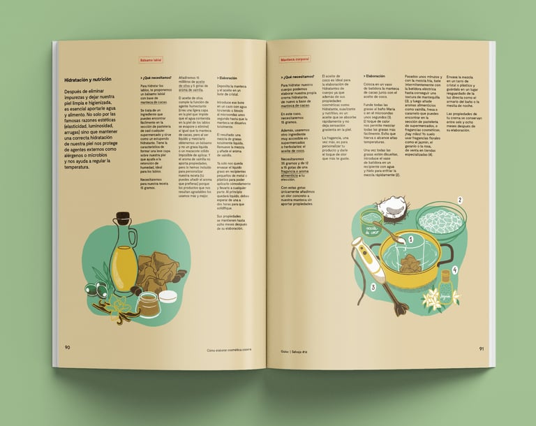 a magazine opened to show recipes with illustrations
