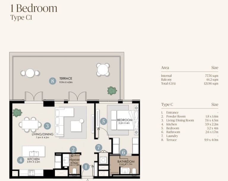 nawayef park views 1 bedroom plan