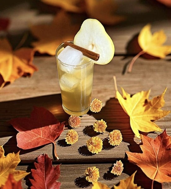 Golden Orchard Mule, pear and vanilla Brandy Mule craft cocktail by Kelsie Bender