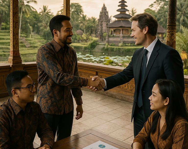 a man and woman shaking hands over a table