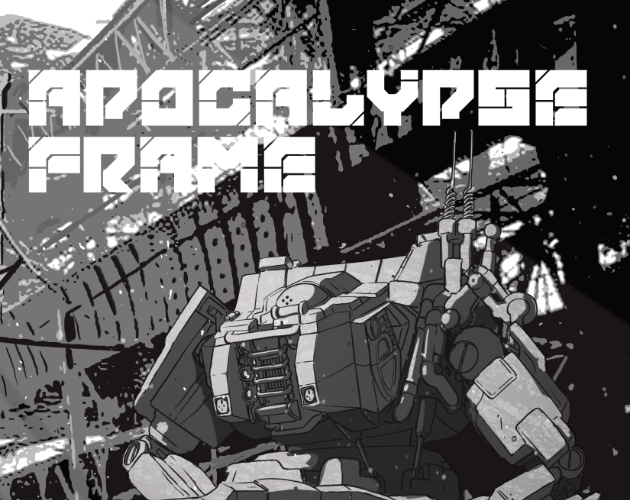 The words Apocalypse Frame above a mech's head and arms. The inside of a building can be seen behind it.