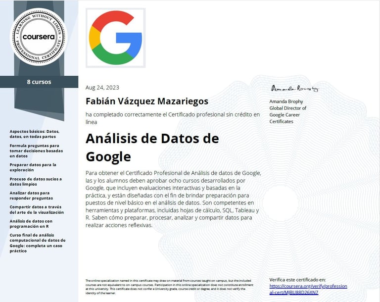 Certificado analisis de datos Google