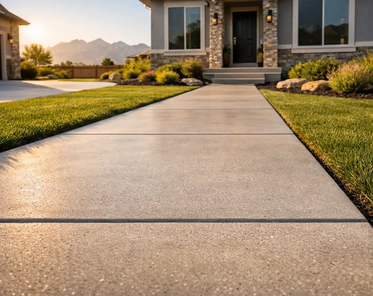 Brand New Walkway in Lehi home with  salt finish decorative concrete