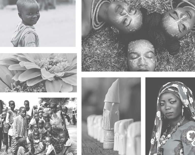 a collage of black and white photos of people in africa