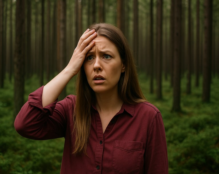 Een dame die door de bomen het bos niet meer ziet
