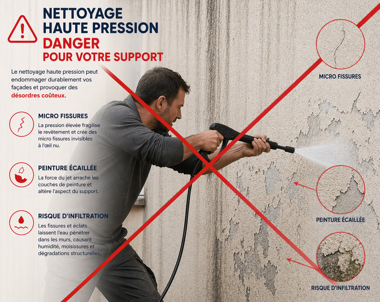 danger nettoyage façade haute pression