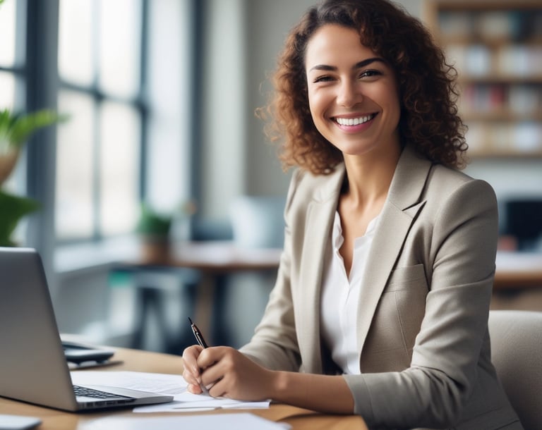 woman at computer with papers