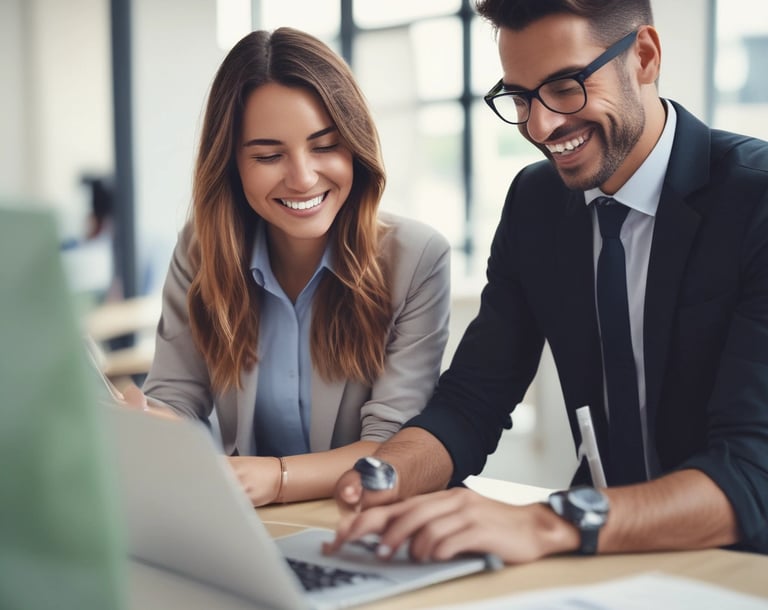 woman teaching man software skills