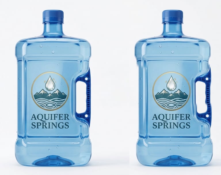 Two 11.36L square water jugs for the 20-pack prepaid refill special in Kelowna.