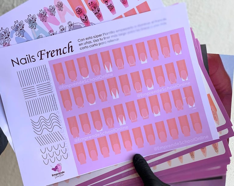 Plantilla de practica Nails French para manicuristas principientes.