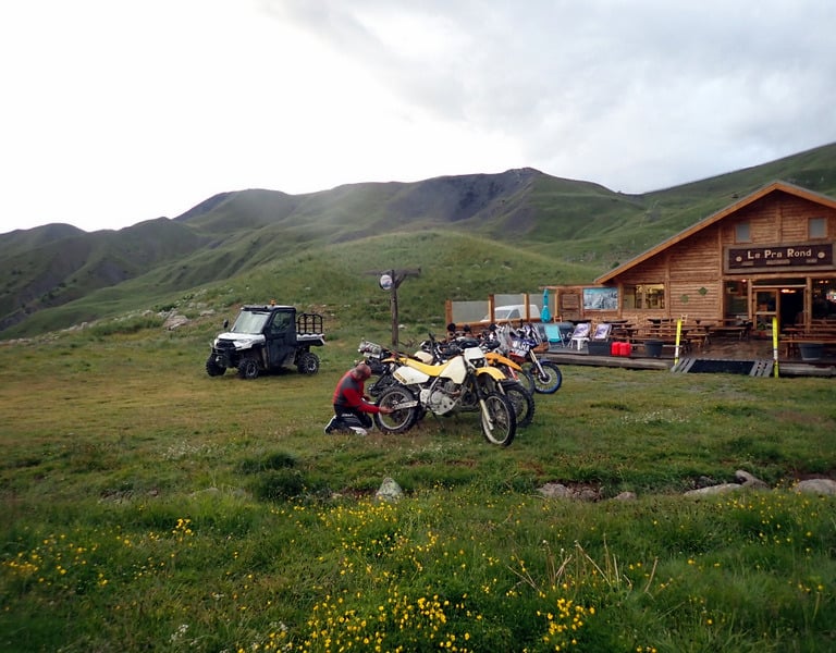 a motorcycle parked in front of a house