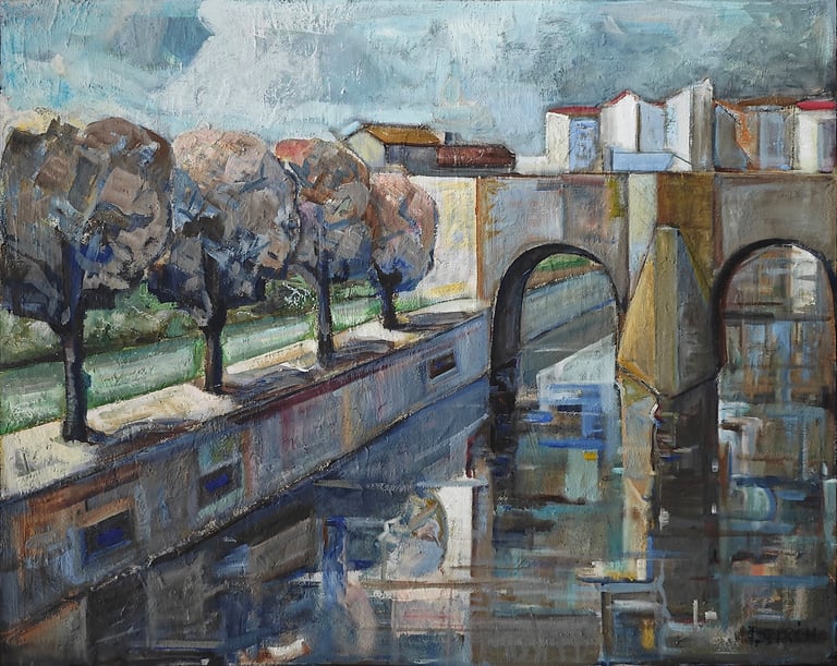 Talavera, óleo premiado del artista pintor Argi Girón. Bridge river oil artist painter award