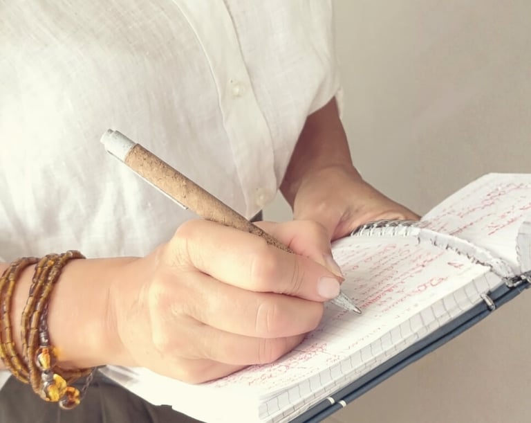 Valeria Angeletti, wellness coach di Metabolika, mentre scrive su un taccuino