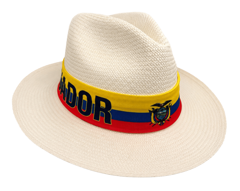 Sombrero de Paja Toquilla con Cinta Tricolor con los colores de la bandera del Ecuaodr y su escudo
