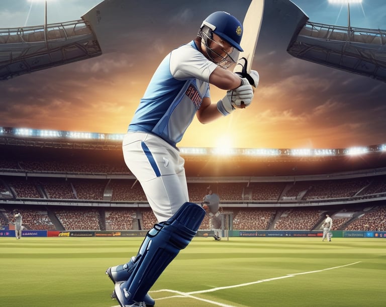 A vibrant cricket game interface showcasing players in action.
