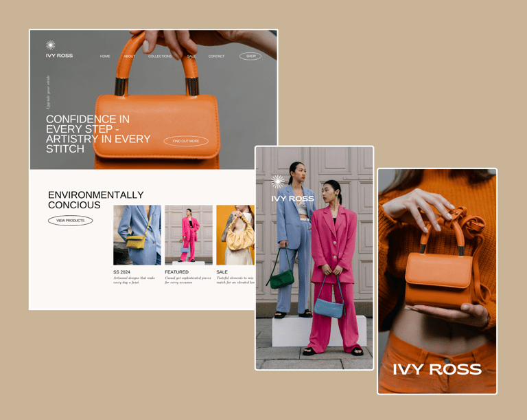 Ivy Ross brand and web design for a environmentally conscious luxury bag brand l