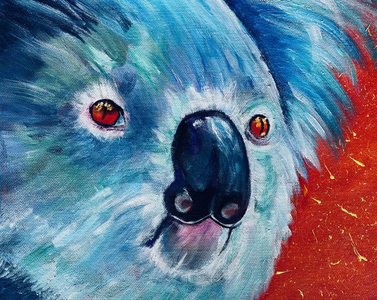 Vibrant colourful Koala painted in Acrylics