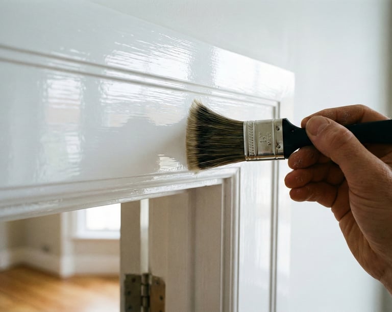 a person painting a door with a brush