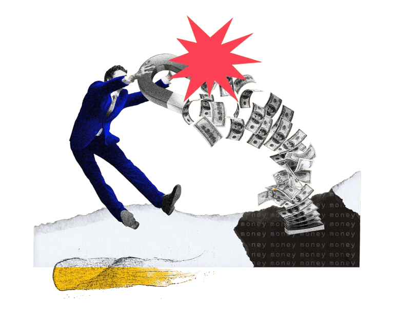 Grafik mit Mann und einem Magnet der Geld anzieht