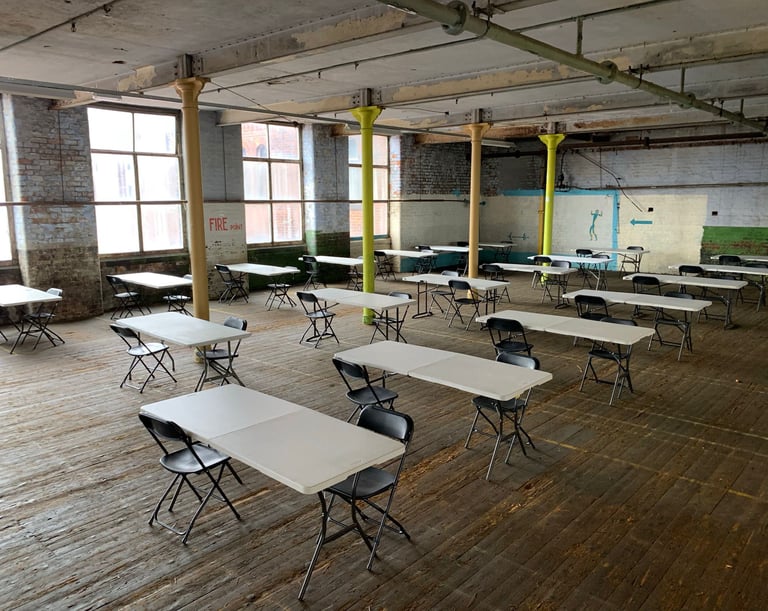 Netflix's Red Rose Extras desks, filmed at Atlas Studios.