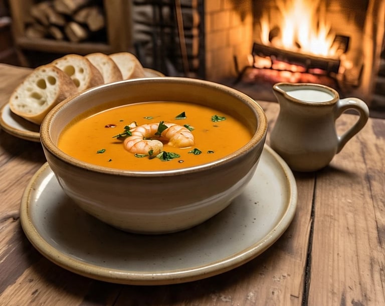 a bowl of soup with shrimp and shrimp