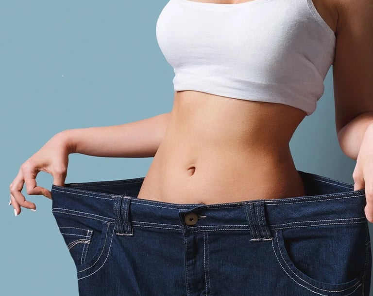 girl lost weight and shows her big pant.