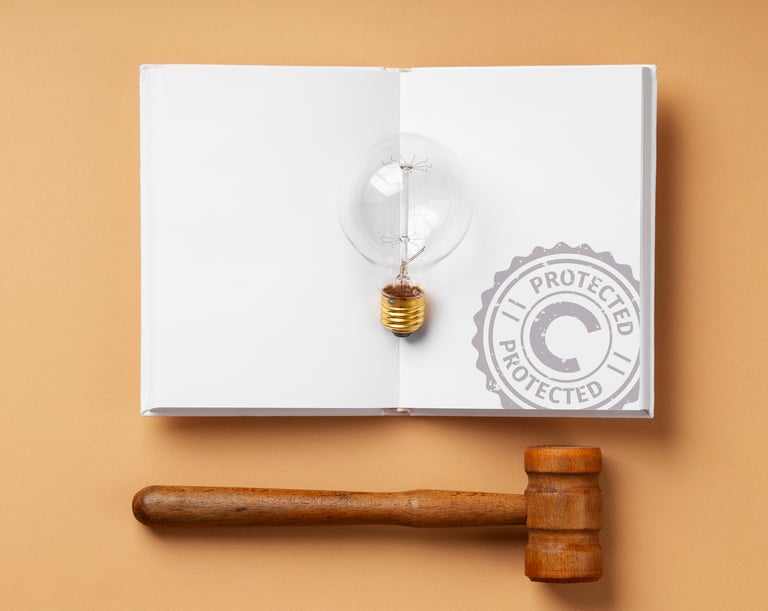a notebook with hammer and copyright notice
