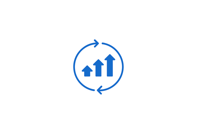 a blue and white circular arrow pointing up to the left