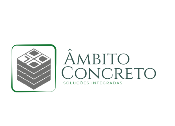 Logo da Âmbito Concreto com ícone de bloco estrutural e identidade visual em verde, 