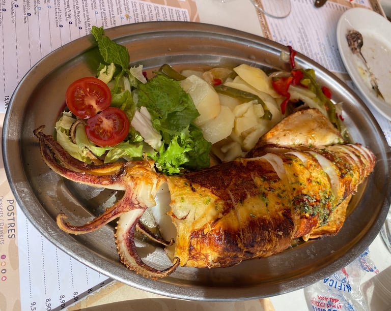 Grilled squid Malaga Beach Spain
