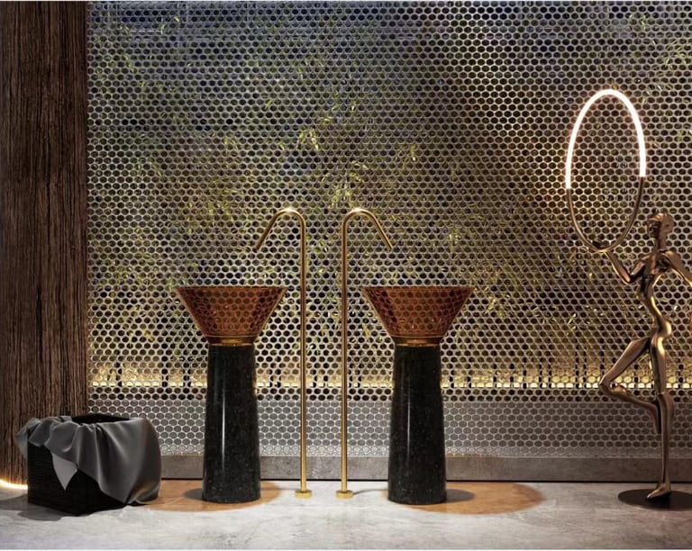 a room with a lamp and a lamp on a table