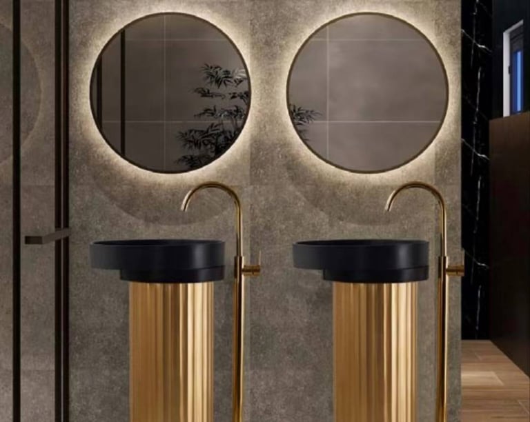 two sinks in a bathroom with mirrors and mirrors