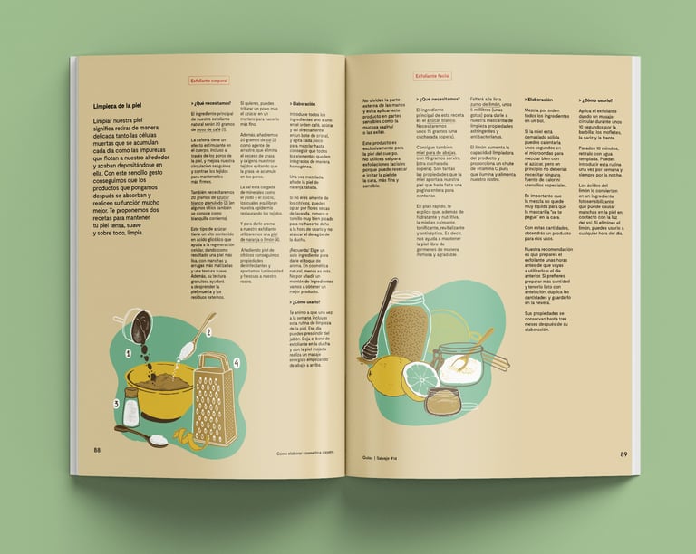a magazine opened to show recipes with illustrations