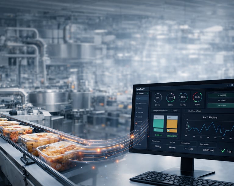 SCADA system monitoring food processing production line in industrial facility